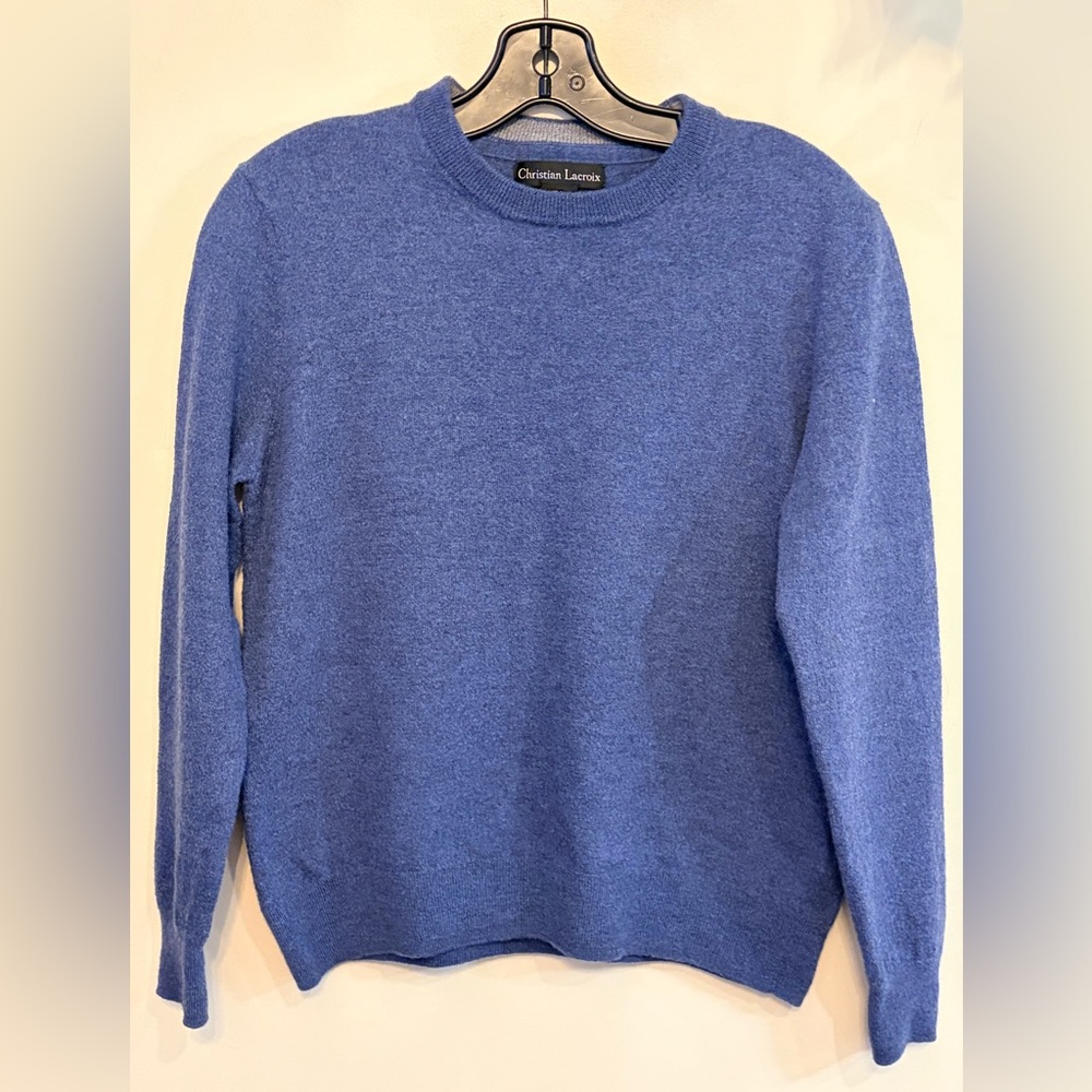 CHRISTIAN LACROIX Men's Merino Wool Blue Crewneck Sweater - 21" PTP
